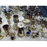 QUANTITY OF HAMMERED PEWTER AND VARIOUS OTHER PLATED WARES