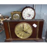 METAMEC MAHOGANY BATTERY OPERATED MANTEL CLOCK, A PADDINGTON QUARTZ WALL CLOCK AND A GERMAN QUARTZ