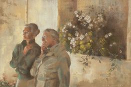 OLIVE BUDDEN (Twentieth Century) MIXED MEDIA ON PAPER A man and woman looking perhaps at an