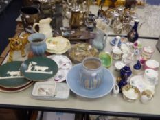 A QUANTITY OF MISC CERAMICS TO INCLUDE; JARDINIERE'S, BOWLS, VASES ETC...