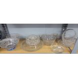 QUANTITY OF CUT AND MOULDED GLASS WARES TO INCLUDE; BOWLS, VASES, WINE GLASSES ETC...