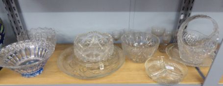 QUANTITY OF CUT AND MOULDED GLASS WARES TO INCLUDE; BOWLS, VASES, WINE GLASSES ETC...
