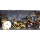 TWO BRASS CASED CARRIAGE STYLE BATTERY MANTEL CLOCKS, A PAIR OF SILVER PLATED MODELS OF PHEASANTS