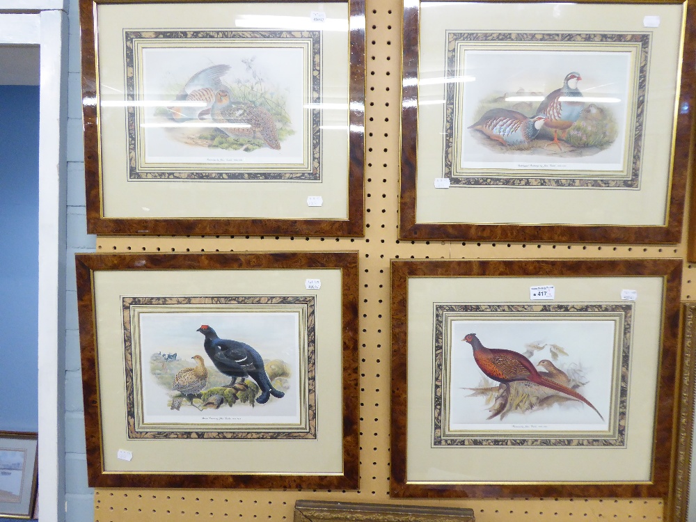 FOUR FRAMED AND GLAZED PRINTS BY JOHN GOULD, BEDLEGGED PARTRIDGE, PHEASANT, BLACK GROUSE