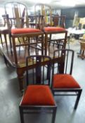 EDWARDIAN OAK SET OF SIX DINING CHAIRS WITH SOLID BACK SPLAT OVER PAD SEAT (INCLUDING TWO CARVERS)