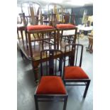 EDWARDIAN OAK SET OF SIX DINING CHAIRS WITH SOLID BACK SPLAT OVER PAD SEAT (INCLUDING TWO CARVERS)