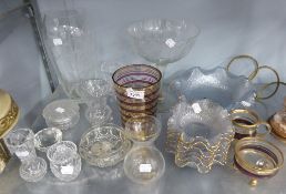 A FACET CUT GLASS CIRCULAR ASHTRAY, WITH TWO FROSTED GLASS MODELS OF BIRDS SURMOUNTING (A.F.), A CUT