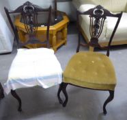 A SET OF THREE EDWARDIAN DRAWING ROOM CHAIRS AND A TRI-POD WINE TABLE