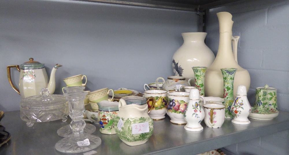 CERAMICS - MIXED LOT TO INCLUDE; ROYAL WORCESTER EWER, 12 1/2" HIGH, PART DRESSING TABLE SET, PART