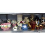 GERMAN EMBOSSED POTTERY JUG, WADE ITEMS, SUNDRY VASE AND ORNAMENTS, THREE ITEMS OF MALING POTTERY