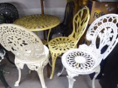 METAL PAINTED GARDEN TABLE, WITH FIVE SINGLE GARDEN CHAIRS (6)