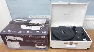 NEW BOXED BAUHN 'VINTAGE' SUITCASE TURNTABLE, 3 SPEED PLAYBACK 33, 45 & 78