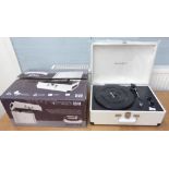 NEW BOXED BAUHN 'VINTAGE' SUITCASE TURNTABLE, 3 SPEED PLAYBACK 33, 45 & 78