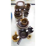 A WEDGWOOD DARK BROWN POTTERY PART TEA AND DINNER WARES AND SIMILAR ITEMS (35 ITEMS)