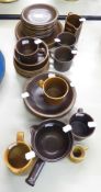 A WEDGWOOD DARK BROWN POTTERY PART TEA AND DINNER WARES AND SIMILAR ITEMS (35 ITEMS)