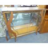 MID TWENTIETH CENTURY DISPLAY CABINET WITH MIRRORED BACK, GLAZED DOOR AND SIDE PANELS, ALL RAISED ON
