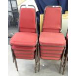 A SET OF 10 STACKING CHAIRS WITH RED FABRIC BACKS AND SEATS (10)