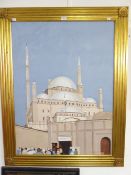 PETER SUNDERLAND (1931-2014) OIL PAINTING ON CANVAS Mosque, with figures in the fore ground Signed