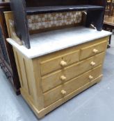 A VICTORIAN PINE WASHSTAND, HAVING DRESSING TABLE SWING MIRROR, OVER RAISED TILE BACK, GREY VEINED