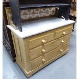 A VICTORIAN PINE WASHSTAND, HAVING DRESSING TABLE SWING MIRROR, OVER RAISED TILE BACK, GREY VEINED