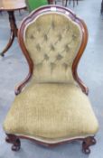 AN EARLY VICTORIAN MAHOGANY FRAMED OPEN ARMCHAIR