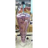 A MODERN ITALIAN CLEAR AND AMETHYST TINTED TALL GLASS ELECTRIC TABLE LAMP, 20" HIGH (EXCLUDING