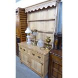 A MODERN PINE WELSH DRESSER WITH RAISED PLATE RACK, 3'9" WIDE