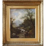 19TH CENTURY ENGLISH SCHOOL PAIR OF OIL PAINTINGS ON CANVAS 'WATERFALLS' SIGNED WITH INITIALS T.S.B.