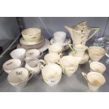 ART DECO SOLIAN WARE 'FASHION' PATTERN NINE PIECE PART COFFEE SET, COFFEE POT, CREAM JUG, SUGAR