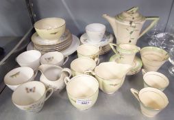 ART DECO SOLIAN WARE 'FASHION' PATTERN NINE PIECE PART COFFEE SET, COFFEE POT, CREAM JUG, SUGAR