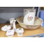 ROYAL STAFFORDSHIRE POTTERY TOILET JUG AND BOWL, TOGETHER WITH ACCESSORIES (7)