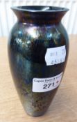 ROYAL BRIERLEY STUDIO DEEP PURPLE AND GOLD IRIDESCENT GLASS SLENDER OVULAR BASE, SIGNED ON BASE,