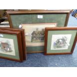 FOUR FRAMED NEEDLEWORK TAPESTRY PICTURES OF COTTAGES