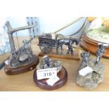 FOUR MODERN PEWTER FIGURE GROUPS TO INCLUDE; 'BLUE JOHN' LADY ON A SWING AND TWO ON PYRITE BASES (