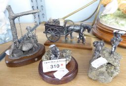 FOUR MODERN PEWTER FIGURE GROUPS TO INCLUDE; 'BLUE JOHN' LADY ON A SWING AND TWO ON PYRITE BASES (