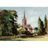 PETER WARD (MODERN) ACRYLIC ON BOARD Norwich Cathedral Signed and dated (19)75 lower left 10 1/4"