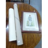 A COLOUR PRINT OF A CRICKETER E.W. DILLON 'THE CHAMPION COUNTRY' AND A LARGE BLACK AND WHITE PHOTO