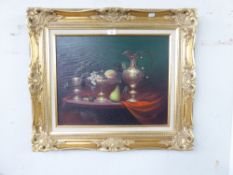 A MODERN 'PASTICHE' OIL PAINTING ON CANVAS STILL LIFE IN A GILT FRAME