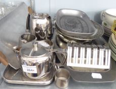 OLD HALL STAINLESS STEEL TEA SERVICE OF FOUR PIECES AND THE TRAY AND OTHER STAINLESS STEEL TRAYS