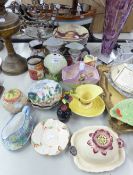 TWO WHITE METAL JEWISH CANDELABRUM, AND AN SELECTION OF CERAMICS VARIOUS