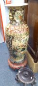 MODERN LARGE BALUSTER FLOOR VASE, WITH BOTTLE NECK AND FLARED RIM, HEAVILY ENAMELED WITH BIRD,