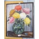 N. BLUNDELL OIL PAINTING VASE OF CHRYSANTHEMUMS SIGNED