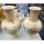 PAIR OF DOULTON BURSLEM BLUSH VASES, BALUSTER FORM WITH BOTTLE NECKS AND FLARED RIMS (2)