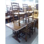 PROBABLY PRIORY OAK PERIOD STYLE DINING ROOM SUITE OF EIGHT PIECES, VIZ A SET OF SIX CHAIRS