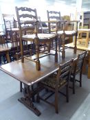 PROBABLY PRIORY OAK PERIOD STYLE DINING ROOM SUITE OF EIGHT PIECES, VIZ A SET OF SIX CHAIRS