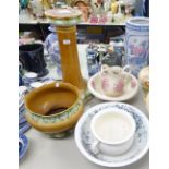 CROWNFORD BURSLEM TOILET BOWL AND LARGER, TOILET JUG AND BOWL, ENGLISH JARDINIERE ON STAND WITH LEAF