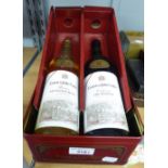 TWO BOTTLES OF ERNEST AND JULIO GALLO SAUVIGNON BLANC AND DRY RESERVE RED WINE 1989 IN FITTED TIN
