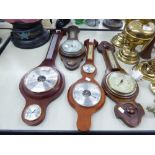 GROUP OF FOUR MODERN BANJO BAROMETERS (TWO A/F) WITH ANEROID WORKINGS