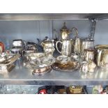 QUANTITY OF ELECTROPLATE TO INCLUDE; CRUET SET, TWO PRESENTATION ASHTRAYS, FOOTED OVAL SMALL DISH,