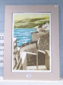 JOHN BRUNSDEN (1933-2014) ARTIST SIGNED LIMITED EDITION COLOURED ETCHING 'Robin Hood Bay', (35/